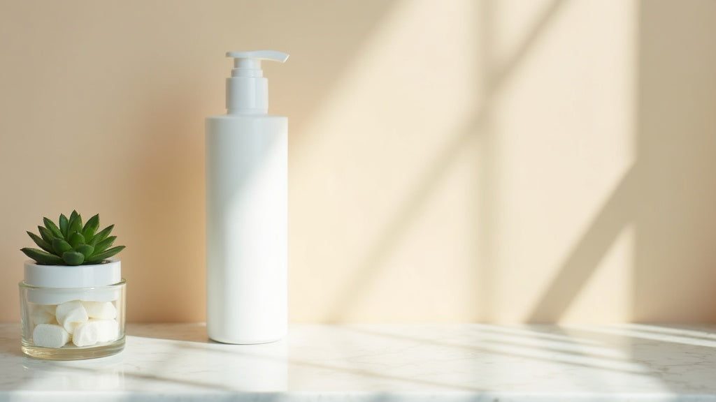 Oil-free moisturiser UK on marble vanity with succulent