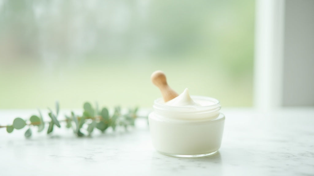 Hair mask for damaged hair UK on marble vanity with eucalyptus sprig