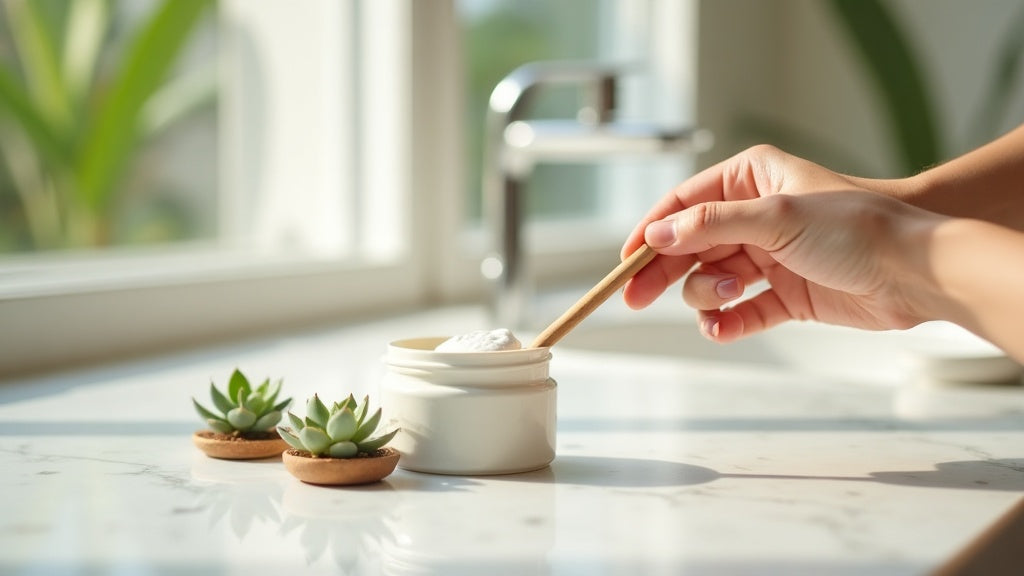 Clay mask for oily skin UK on marble surface with natural light