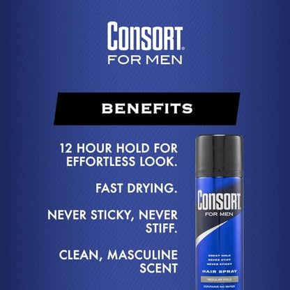 Consort For Men Hair Spray Regular Hold 8.3 oz - Clear Finish Styling Spray Avelisse