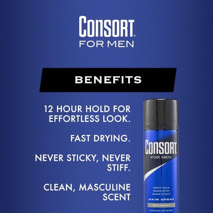 Consort For Men Hair Spray Regular Hold 8.3 oz - Clear Finish Styling Spray Avelisse