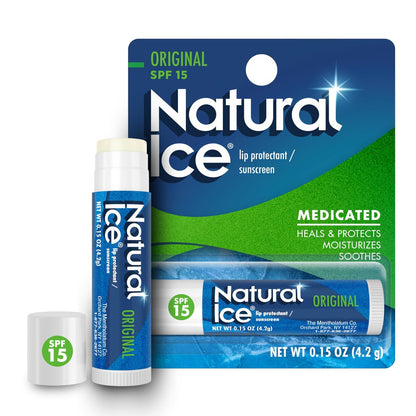 Mentholatum Natural Ice Original Medicated Lip Balm – 12-Pack, SPF 15, Moisturizing Formula for Dry, Chapped Lips