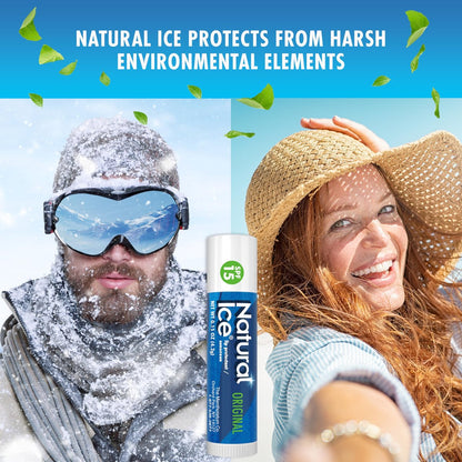 Mentholatum Natural Ice Original Medicated Lip Balm – 12-Pack, SPF 15, Moisturizing Formula for Dry, Chapped Lips