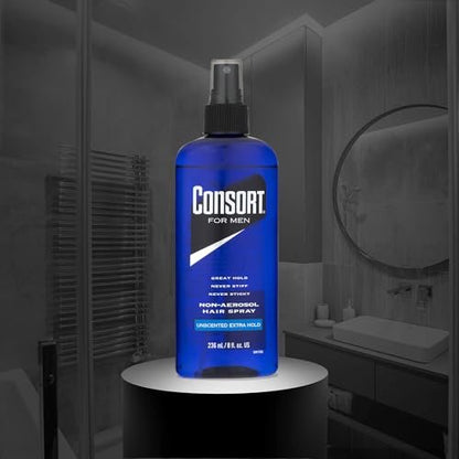 Consort Extra Hold Unscented Non-Aerosol Hairspray - 8 oz | Strong Hold, No Scent, Pump Spray Avelisse
