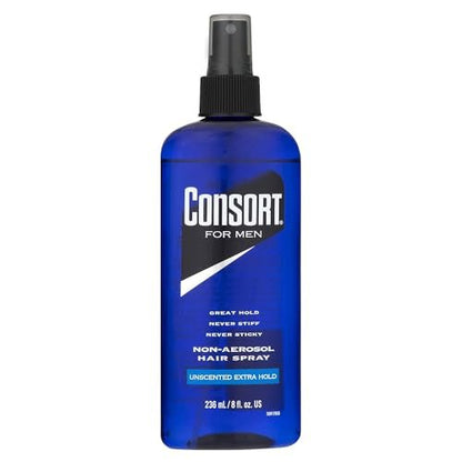 Consort Extra Hold Unscented Non-Aerosol Hairspray - 8 oz | Strong Hold, No Scent, Pump Spray Avelisse