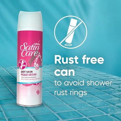 Gillette Venus Satin Care Dry Skin Shave Gel for Women, 6 Count, 7oz Each - Infused with Shea Butter for a Comfortable Shave Avelisse