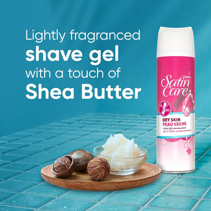 Gillette Venus Satin Care Dry Skin Shave Gel for Women, 6 Count, 7oz Each - Infused with Shea Butter for a Comfortable Shave Avelisse