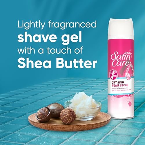 Gillette Venus Satin Care Dry Skin Shave Gel for Women, 6 Count, 7oz Each - Infused with Shea Butter for a Comfortable Shave Avelisse