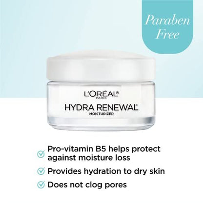 L'Oreal Paris Hydra-Renewal Face Moisturizer with Pro-Vitamin B5 for Dry Sensitive Skin - All-Day Hydration, 1.7 oz