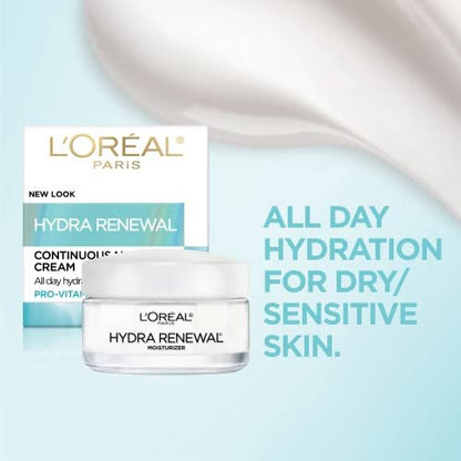 L'Oreal Paris Hydra-Renewal Face Moisturizer with Pro-Vitamin B5 for Dry Sensitive Skin - All-Day Hydration, 1.7 oz