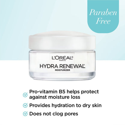 L'Oreal Paris Hydra-Renewal Face Moisturizer with Pro-Vitamin B5 for Dry Sensitive Skin - All-Day Hydration, 1.7 oz