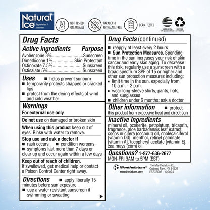 Natural Ice Sport Broad Spectrum SPF 30 Medicated Lip Balm - 12 Pack, 4.2 g Tubes Avelisse