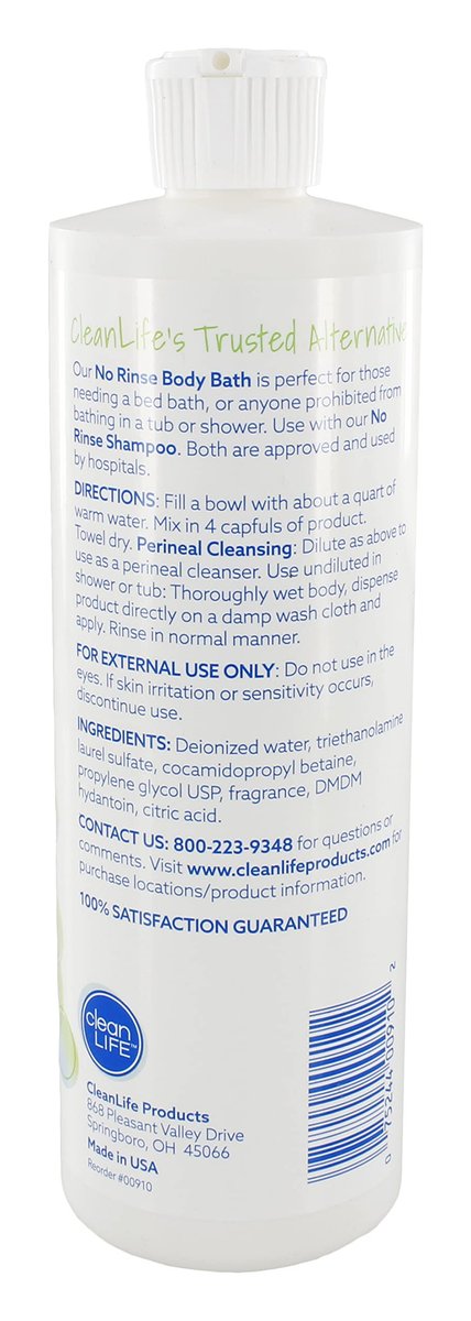No-Rinse CleanLife Products Body Bath, 16 fl oz – Gentle, Concentrated Liquid Body Wash for Post-Surgery, Elderly Care, Camping, and Travel (Makes 16 Complete Baths) - görsel 10