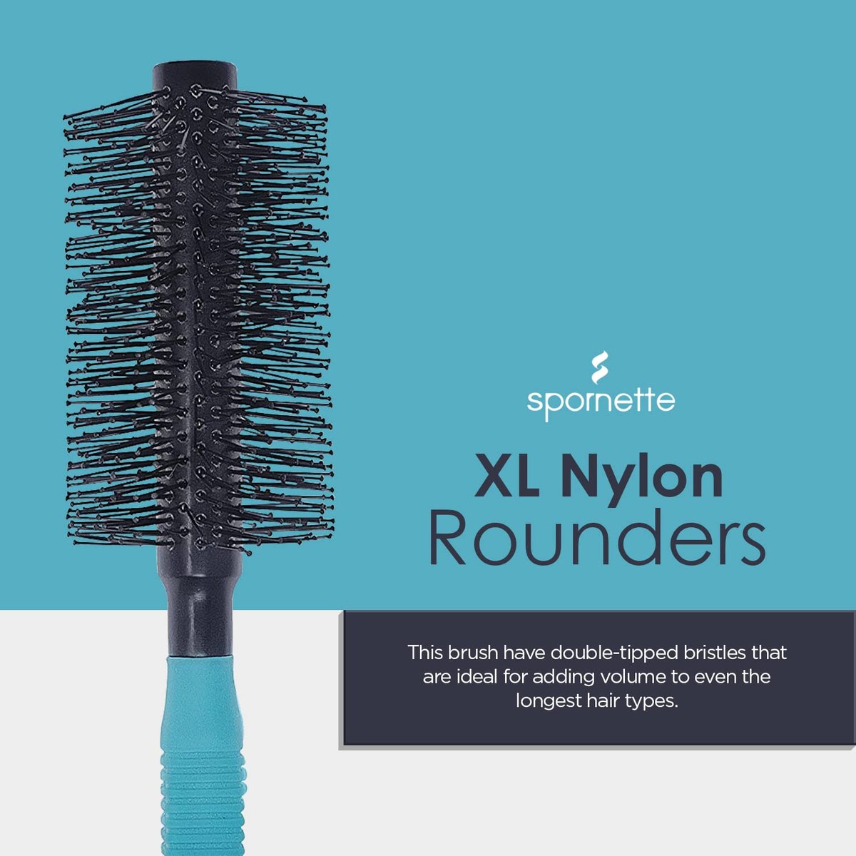 Spornette Double Stranded XL Round Brush, Nylon Bristles - 2.25 Inches for Straightening, Anti-Frizz, Detangling, Volumizing - Ideal for Wavy, Curly, Medium & Long Hair - görsel 3