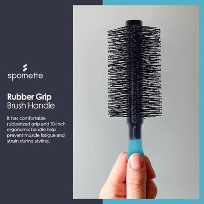 Spornette Double Stranded XL Round Brush, Nylon Bristles - 2.25 Inches for Straightening, Anti-Frizz, Detangling, Volumizing - Ideal for Wavy, Curly, Medium & Long Hair
