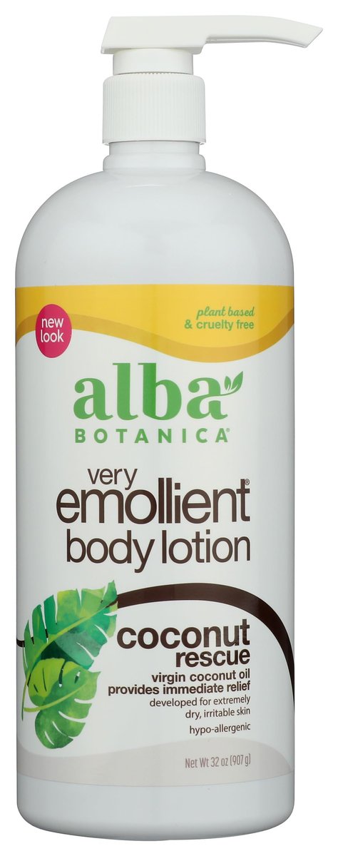 Alba Botanica Very Emollient Body Lotion, Coconut Rescue, 32 oz - Intense Moisturizer for Dry Skin - görsel 1