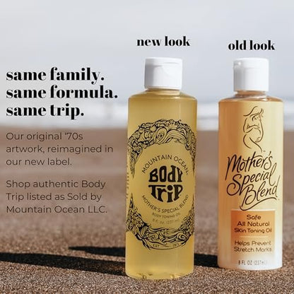 Mountain Ocean The Original Body Trip Mother's Special Blend Body Toning Oil - Deep Hydration, Helps Stretch Marks, with Almond & Coconut Oil, Cocoa Butter & Vitamin E, 8 oz Avelisse