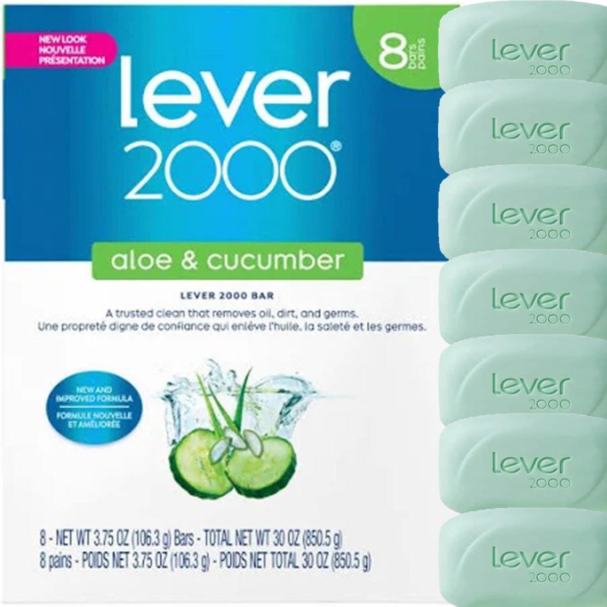 Lever 2000 Refreshing Body Soap and Facial Cleanser With Aloe & Cucumber, 3.75 Ounce (Pack of 8) - görsel 1