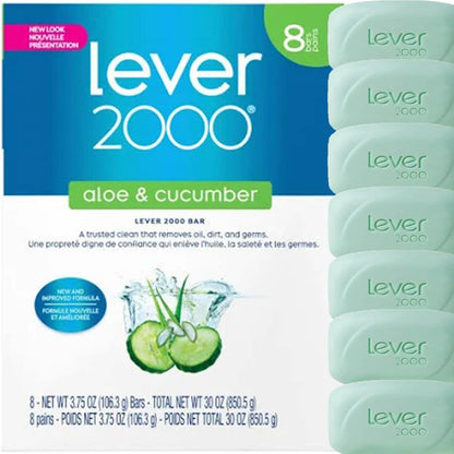 Lever 2000 Refreshing Body Soap and Facial Cleanser With Aloe & Cucumber, 3.75 Ounce (Pack of 8)