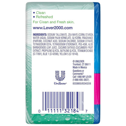 Lever 2000 Refreshing Body Soap and Facial Cleanser With Aloe & Cucumber, 3.75 Ounce (Pack of 8)