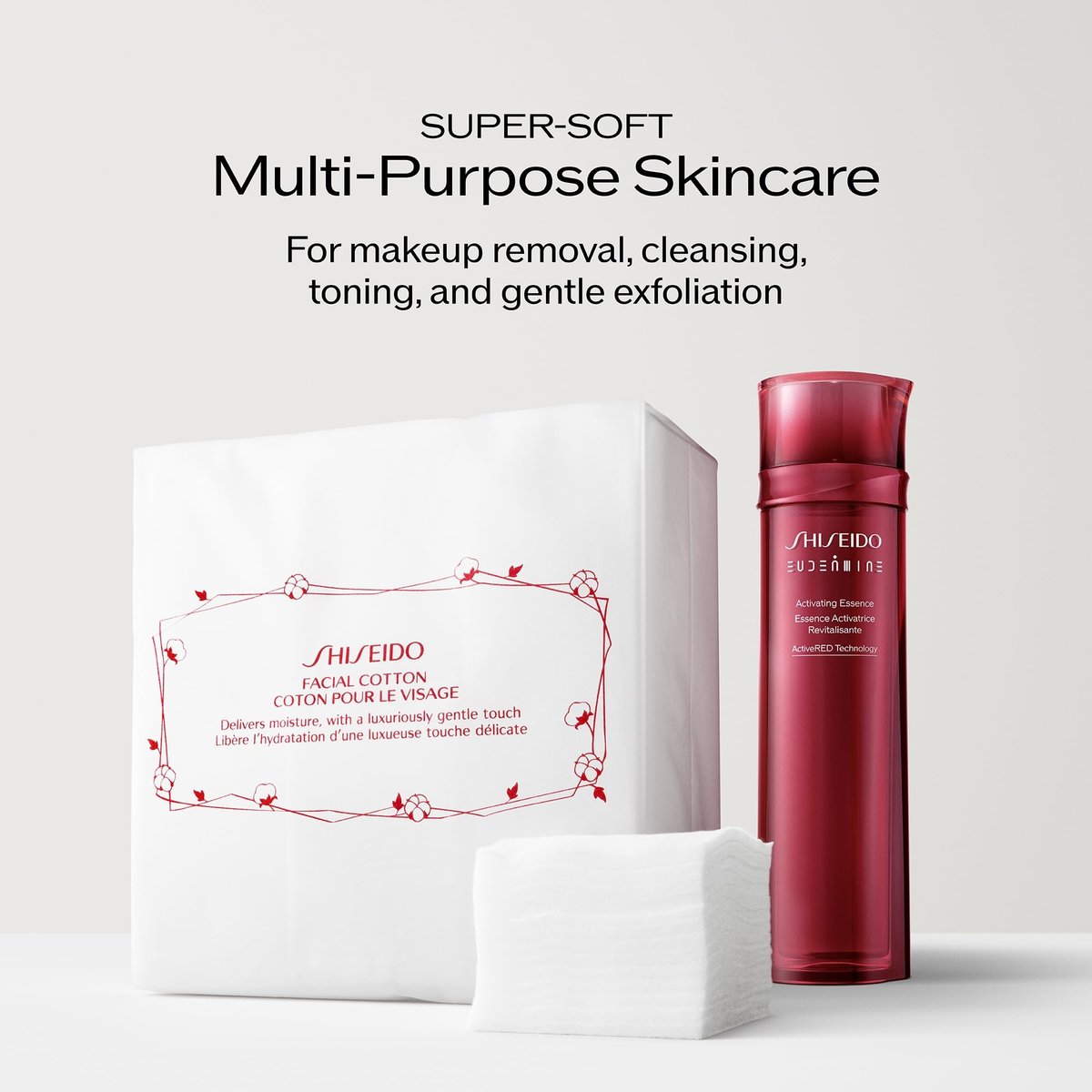 Shiseido Facial Cotton Pads - 165 Soft, 100% Natural Cotton Squares for Skincare Application & Makeup Removal Avelisse