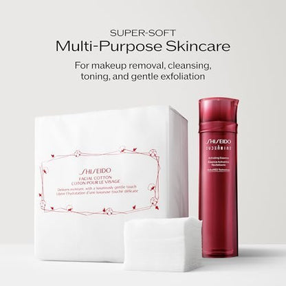 Shiseido Facial Cotton Pads - 165 Soft, 100% Natural Cotton Squares for Skincare Application & Makeup Removal Avelisse