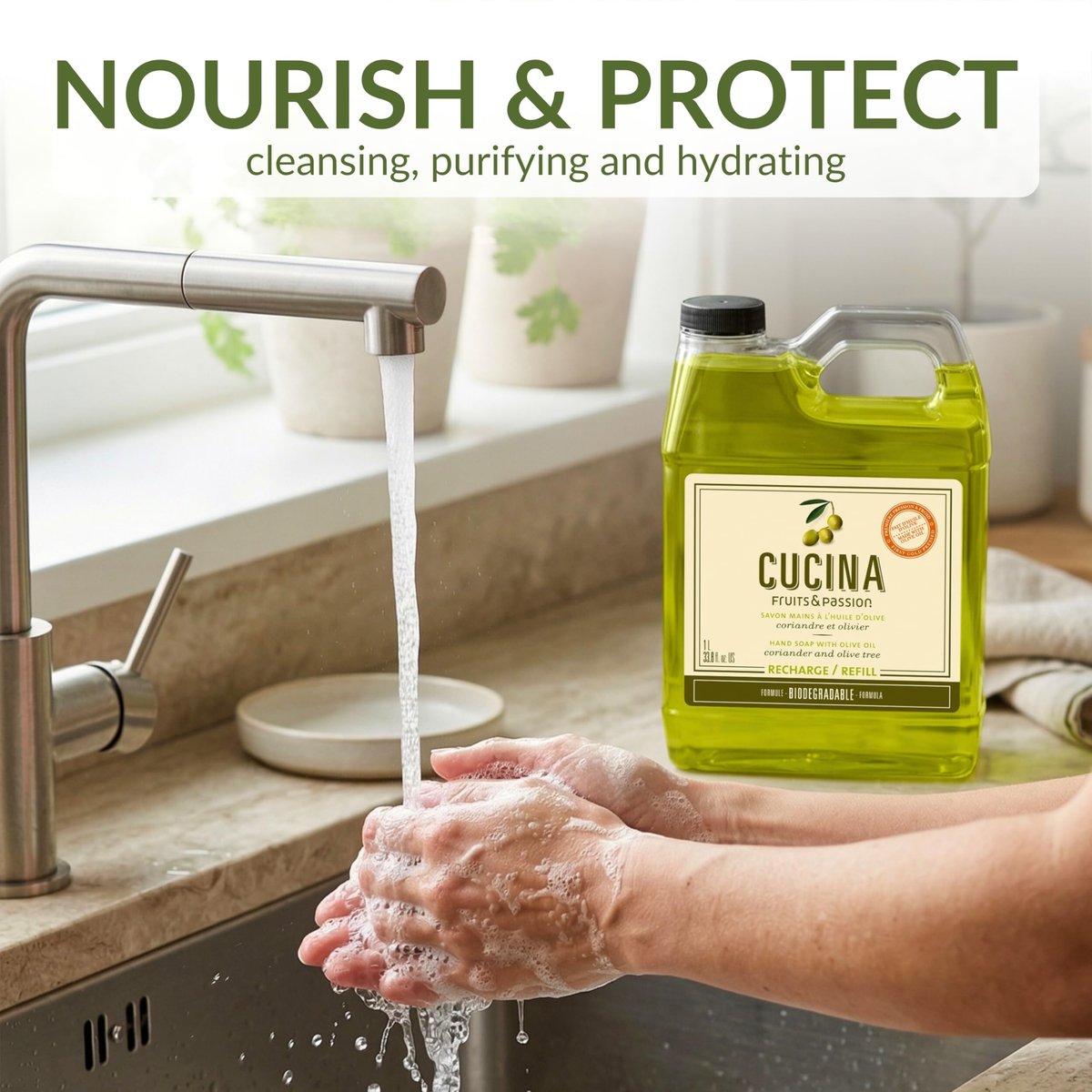 Cucina Coriander and Olive Tree 33.8 oz Purifying Hand Wash Refill Avelisse