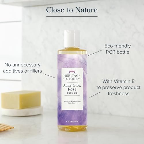 HERITAGE STORE Aura Glow Rose Body Oil – Luxurious Moisturizer for Dry Skin, Massage & Bath Oil, 8 oz Avelisse