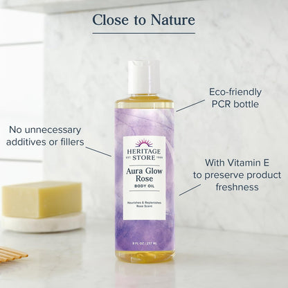 HERITAGE STORE Aura Glow Rose Body Oil – Luxurious Moisturizer for Dry Skin, Massage & Bath Oil, 8 oz Avelisse