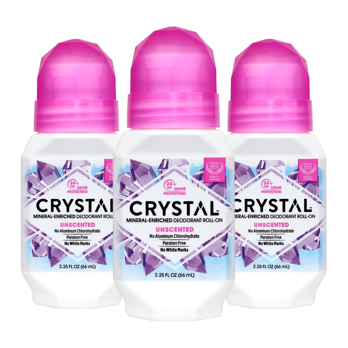 Crystal Essence Mineral Roll-On Deodorant Unscented 3-Pack - Natural Vegan Deodorant for Women and Men, 2.25 fl oz Each - görsel 1