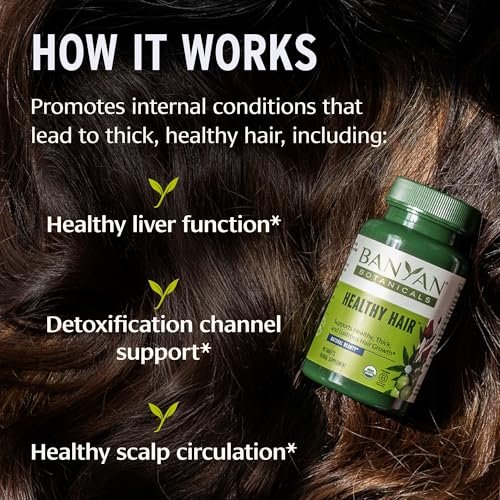 Banyan Botanicals Organic Healthy Hair Supplement – Bhringaraj, Amla & Brahmi for Thickness, Shine & Scalp Health – 90 Tablets Avelisse