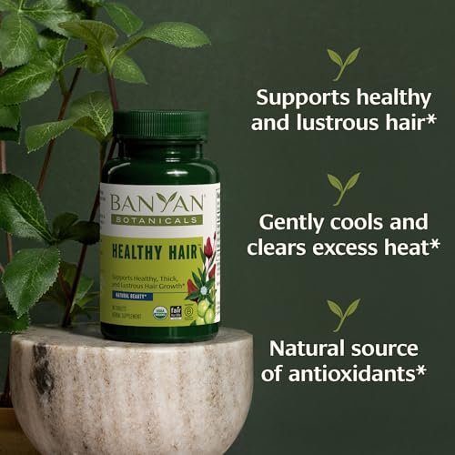 Banyan Botanicals Organic Healthy Hair Supplement – Bhringaraj, Amla & Brahmi for Thickness, Shine & Scalp Health – 90 Tablets Avelisse