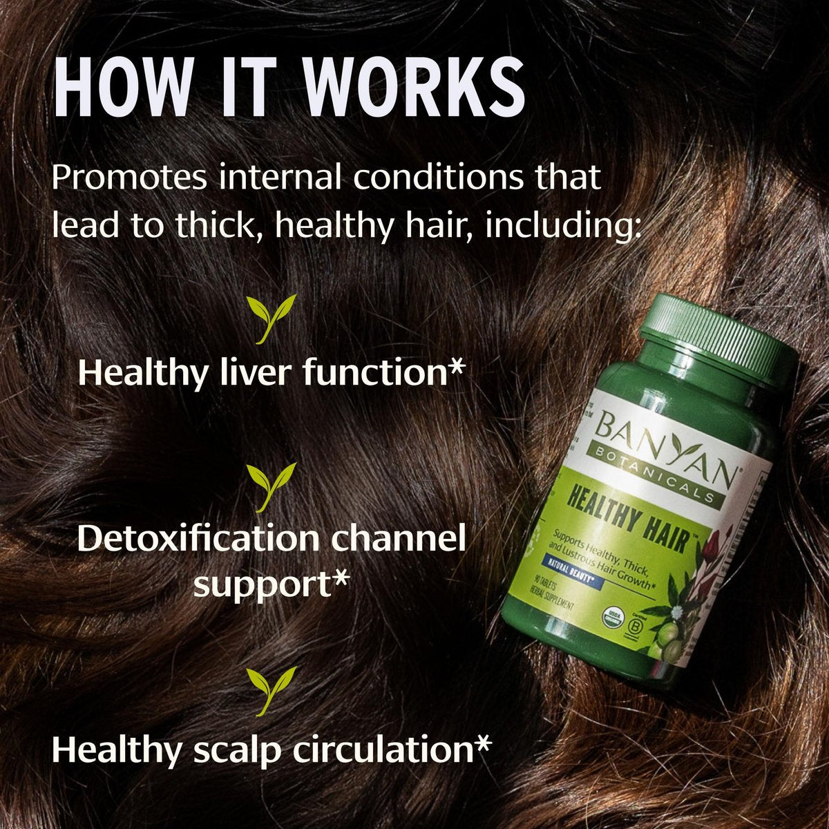 Banyan Botanicals Organic Healthy Hair Supplement – Bhringaraj, Amla & Brahmi for Thickness, Shine & Scalp Health – 90 Tablets Avelisse