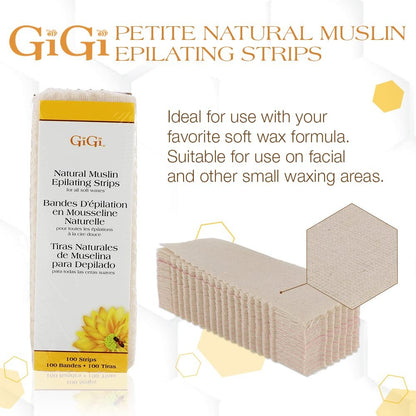 GiGi Waxing Strips for Hair Removal - Small Natural Muslin, 100 Epilating Strips