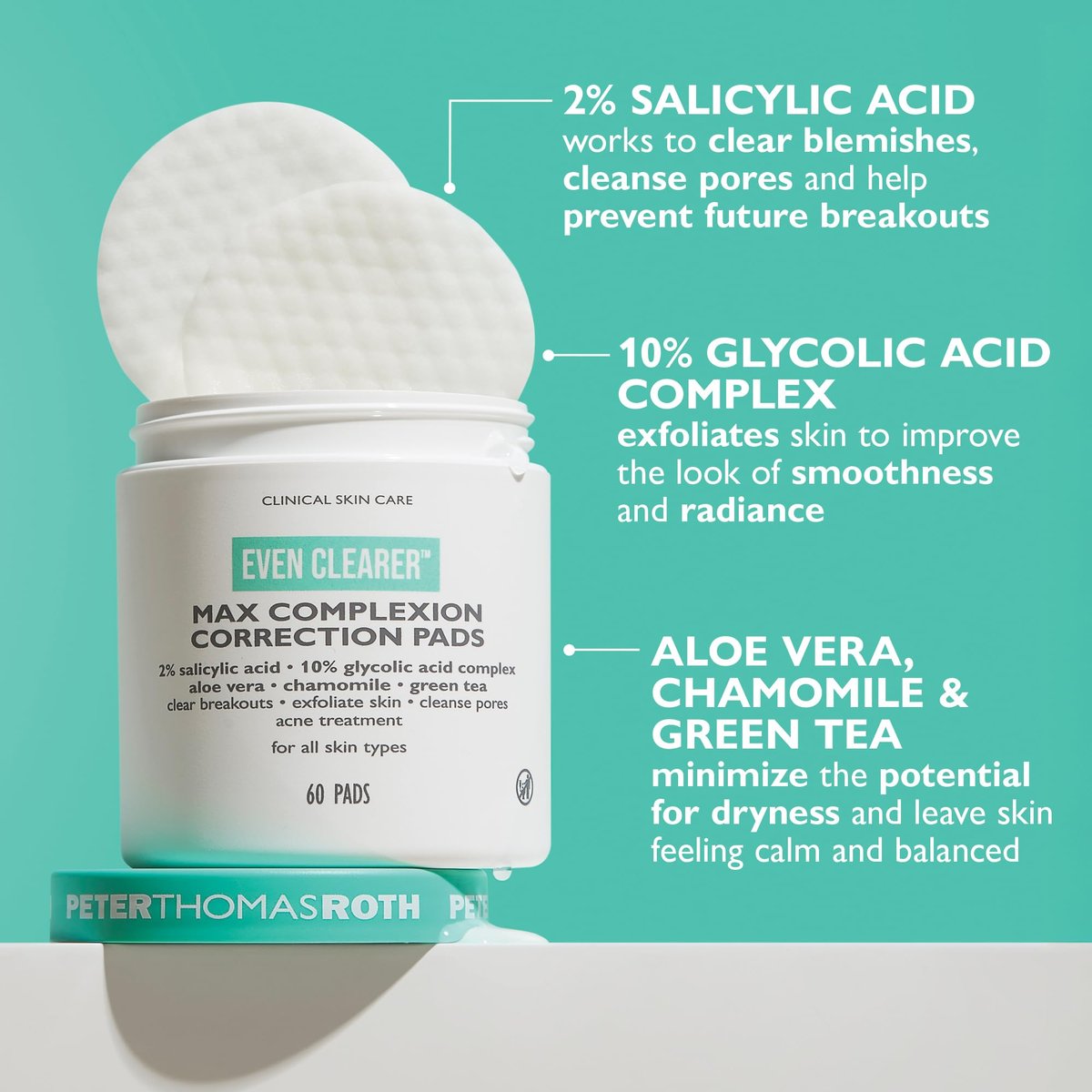 Peter Thomas Roth Even Clearer Max Complexion Correction Pads for Acne and Blemishes - 60 Count Avelisse