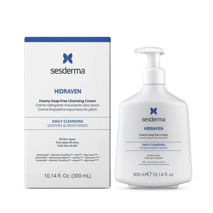 Sesderma HIDRAVEN Foamy Soap-Free Cream Cleanser - Gentle Facial Wash for Sensitive Skin with Natural Plant Extracts, 10.2 fl oz Avelisse