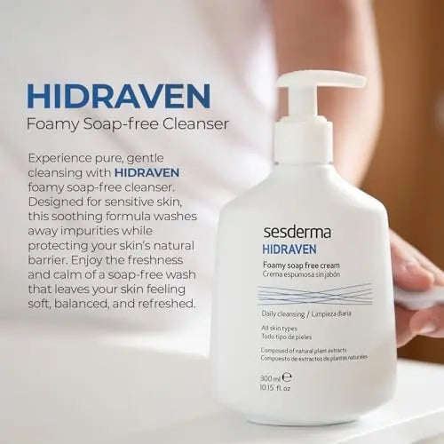 Sesderma HIDRAVEN Foamy Soap-Free Cream Cleanser - Gentle Facial Wash for Sensitive Skin with Natural Plant Extracts, 10.2 fl oz Avelisse