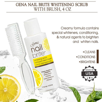 Gena Nail Brite Whitening Scrub with Brush – 4 oz Nail Cleanser & Brightener
