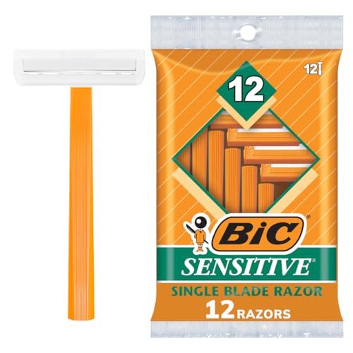 BIC Sensitive Disposable Razors for Men - 12 Count, Single Blade for Sensitive Skin