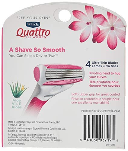 Schick Quattro for Women Razor Refill Cartridges, 8 Count (Pack of 2, 4 Cartridges Each) with Aloe and Vitamin E Avelisse