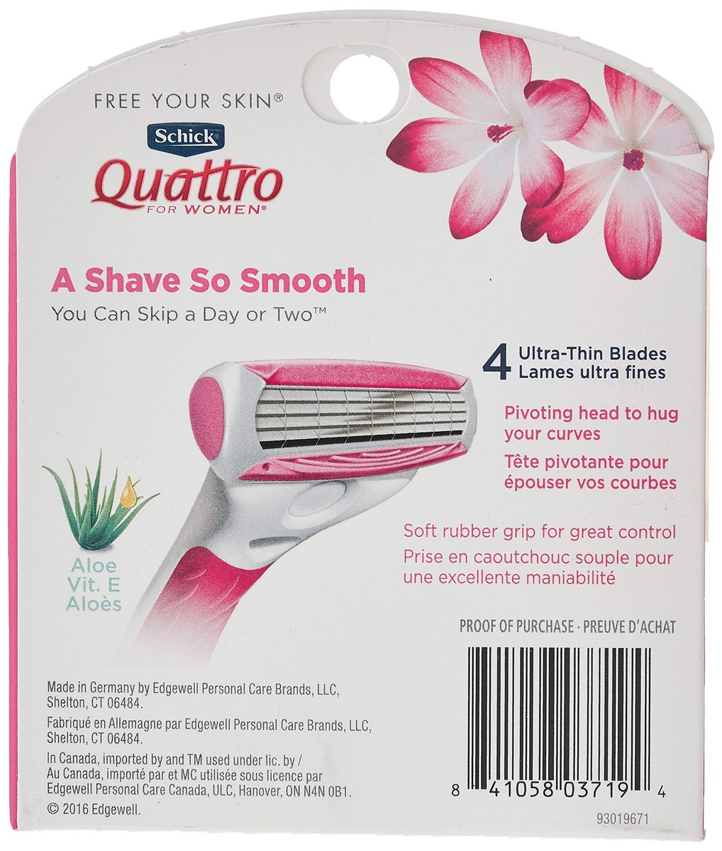 Schick Quattro for Women Razor Refill Cartridges, 8 Count (Pack of 2, 4 Cartridges Each) with Aloe and Vitamin E Avelisse