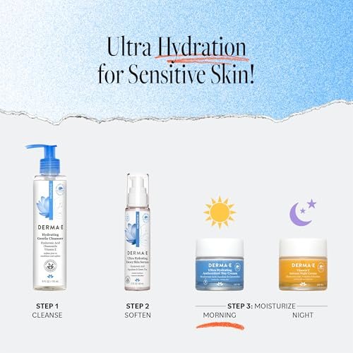 Derma E Ultra Hydrating Antioxidant Day Cream – Face Moisturizer with Hyaluronic Acid, Squalane, and Ceramides for Sensitive Skin, 2 oz Avelisse