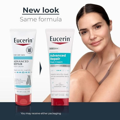 Eucerin Advanced Repair Foot Cream for Dry Feet and Heels – 3 Oz Tube, Pack of 3