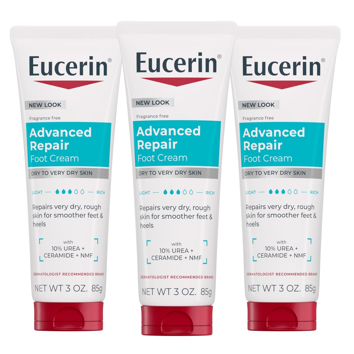 Eucerin Advanced Repair Foot Cream for Dry Feet and Heels – 3 Oz Tube, Pack of 3 - görsel 1