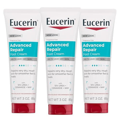 Eucerin Advanced Repair Foot Cream for Dry Feet and Heels – 3 Oz Tube, Pack of 3