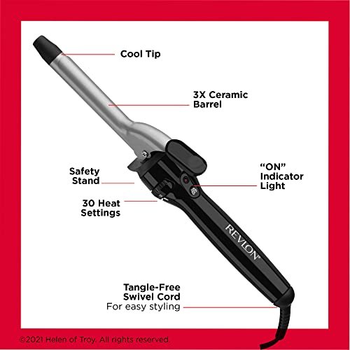 Revlon Perfect Heat Triple Ceramic Curling Iron - 3/4 Inch Barrel for Tight, Silky Curls Avelisse