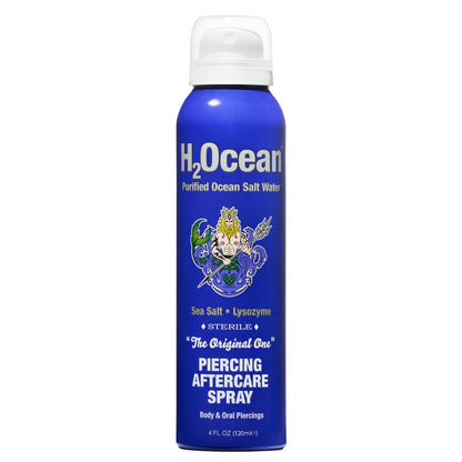 H2Ocean Piercing Aftercare Spray – Sea Salt Solution for New & Healing Body Piercings – Ear, Nose, Navel, Oral & Facial Piercing Cleaner – 4 oz