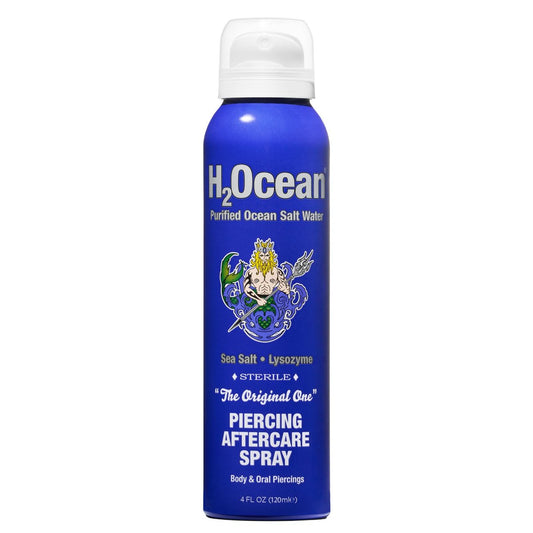 H2Ocean Piercing Aftercare Spray – Sea Salt Solution for New & Healing Body Piercings – Ear, Nose, Navel, Oral & Facial Piercing Cleaner – 4 oz