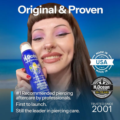 H2Ocean Piercing Aftercare Spray – Sea Salt Solution for New & Healing Body Piercings – Ear, Nose, Navel, Oral & Facial Piercing Cleaner – 4 oz