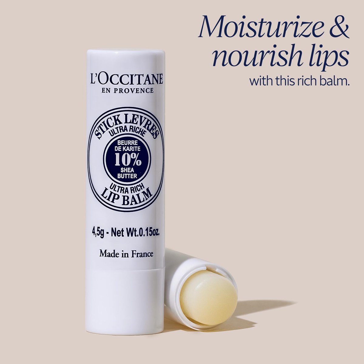 L'OCCITANE 10% Organic Shea Butter Ultra Rich Lip Balm Stick - Moisturizes, Nourishes & Repairs Dry, Chapped Lips - Long Lasting, Vegan - görsel 3